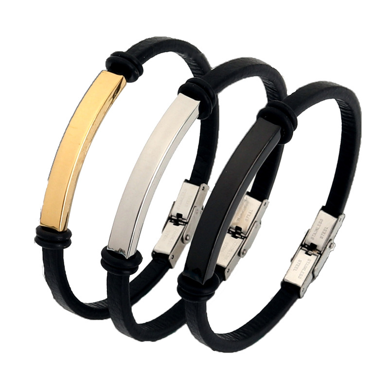 Coordinates Bracelet - กำไลข้อมือหนังปรับชื่อได้บางสไตล์พังก์กำไลข้อมือสแตนเลสสำหรับผู้ชายผู้หญิง