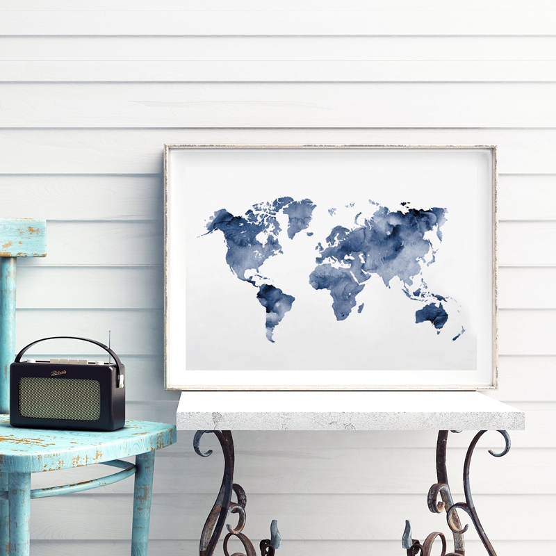 Custom Star Map - Blue World แผนที่พิมพ์ Navy แผนที่โปสเตอร์ Traveler