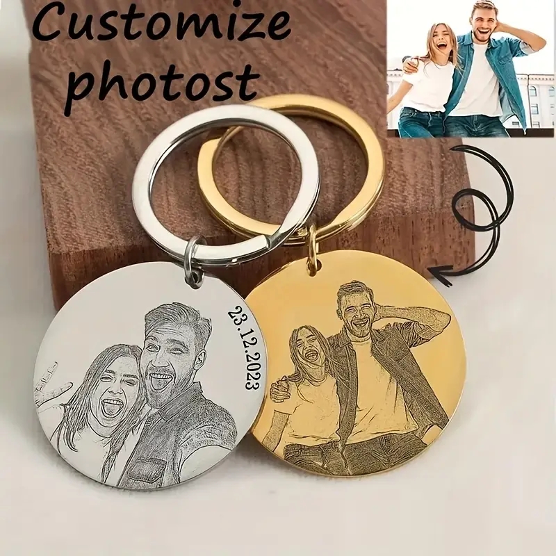 Initial Ring Custom - พวงกุญแจภาพแกะสลักส่วนบุคคล, ของขวัญพวงกุญแจรูปถ่ายสําหรับแฟน, แฟน, ครอบครัวและเพื่อนครบรอบ, วาเลนไทน์