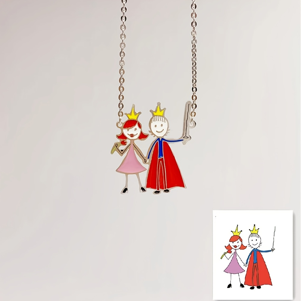 Name Necklace Custom - สร้อยคอจี้เคลือบสีแบบกำหนดเอง ของที่ระลึกสำหรับเด็ก งานศิลปะจากภาพวาดเด็ก เครื่องประดับสแตนเลส กันน้ำและไม่ซีดจาง ของขวัญ