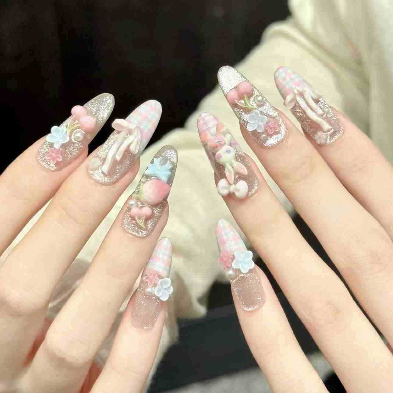 10 ชิ้น เล็บปลอมทรงวงรีทำมือ ล - Pressed Flower Art บทวิจารณ์และราคา