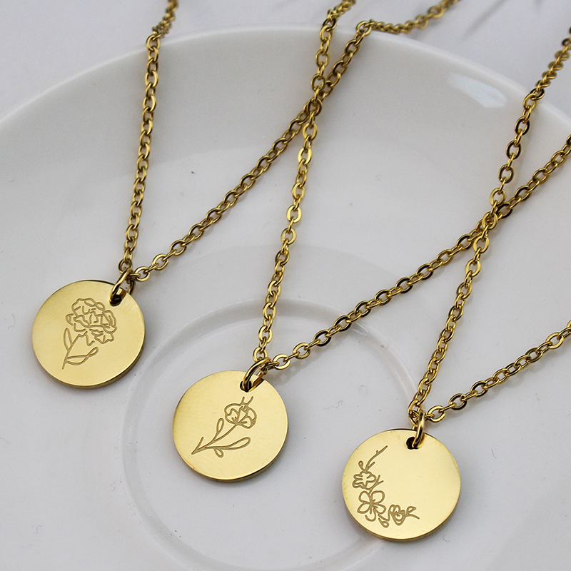 สร้อยคอจี้ดอกไทเทเนียมเหล็กสำห - Birth Flower Necklace บทวิจารณ์และราคา